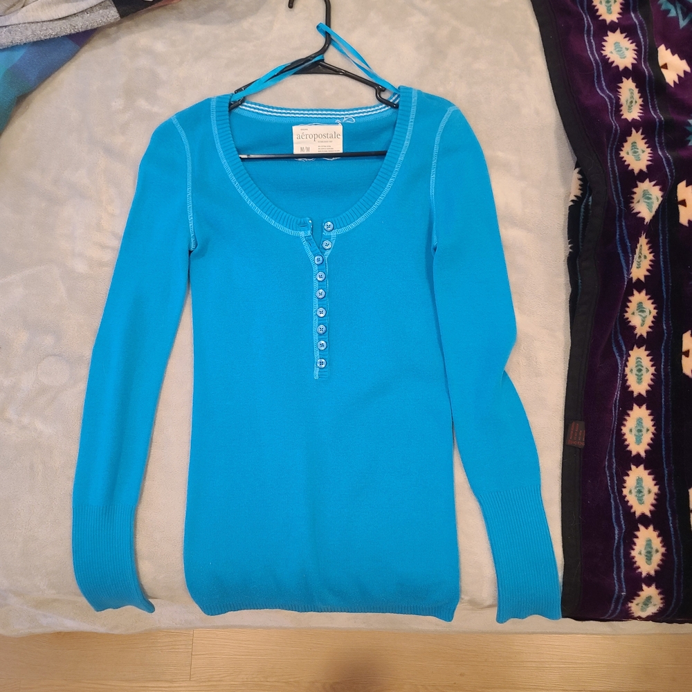Vintage Aeropostale Turquoise Henley Thermal